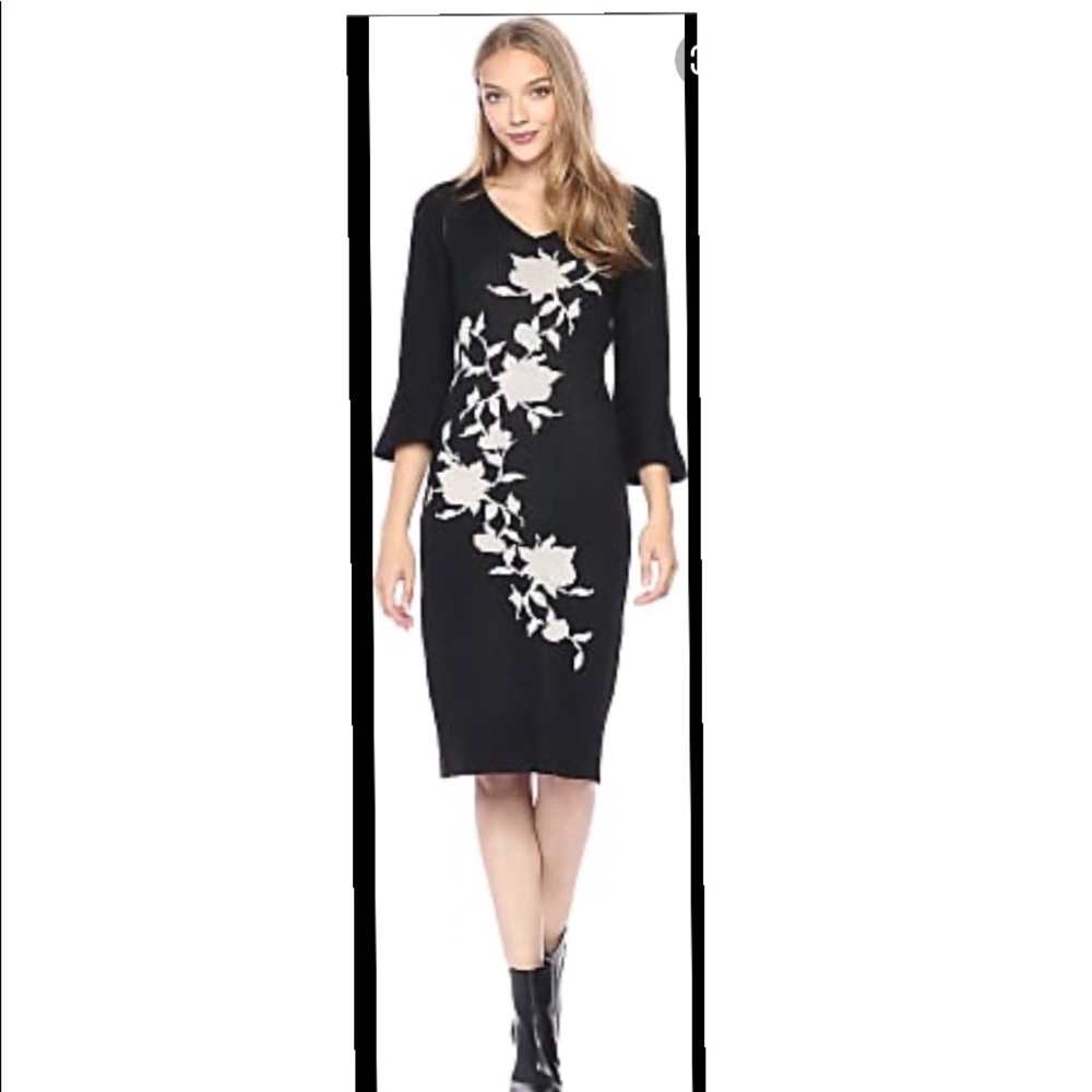 Black Sweater Dress with Bell Sleeve